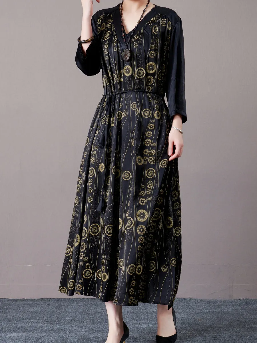 Black and Gold Geometric Print Maxi Dress