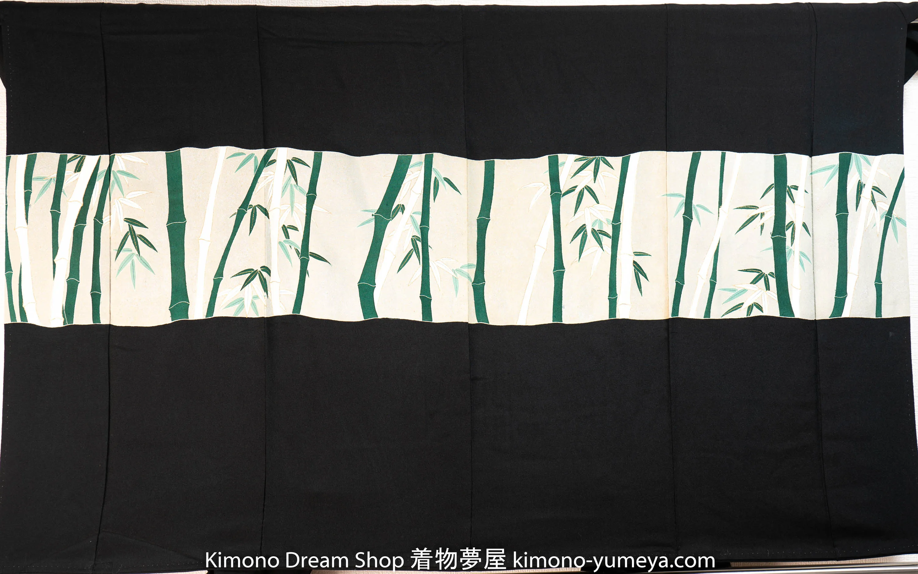 Black Bamboo Forest Tomesode - Genuine Silk Formal Japanese Woman's Robe - Unique All Around Pattern