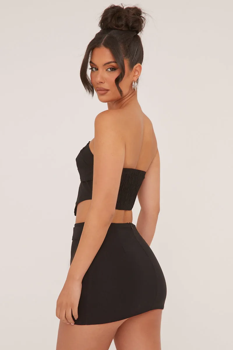 Black Bandeau Belt Detail Cropped Top & Mini Skirt Co-ord Set - Sharleen