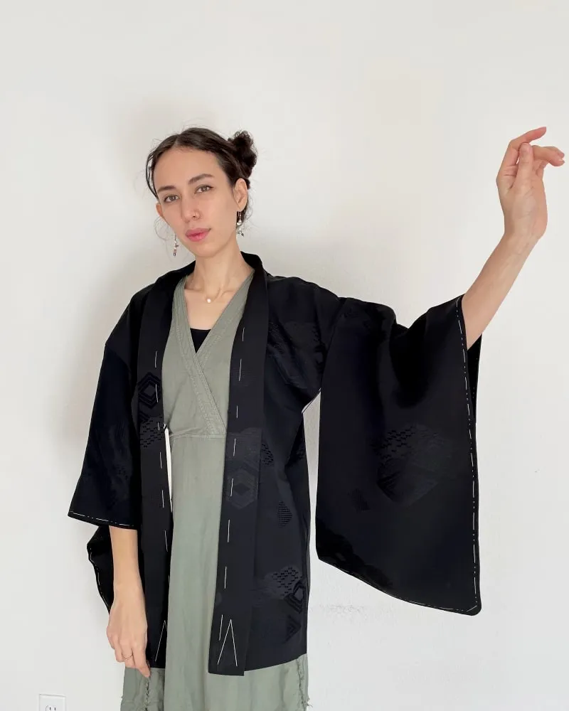 Black Rhombic Haori Kimono Jacket