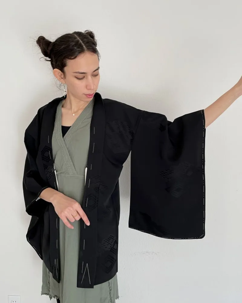 Black Rhombic Haori Kimono Jacket