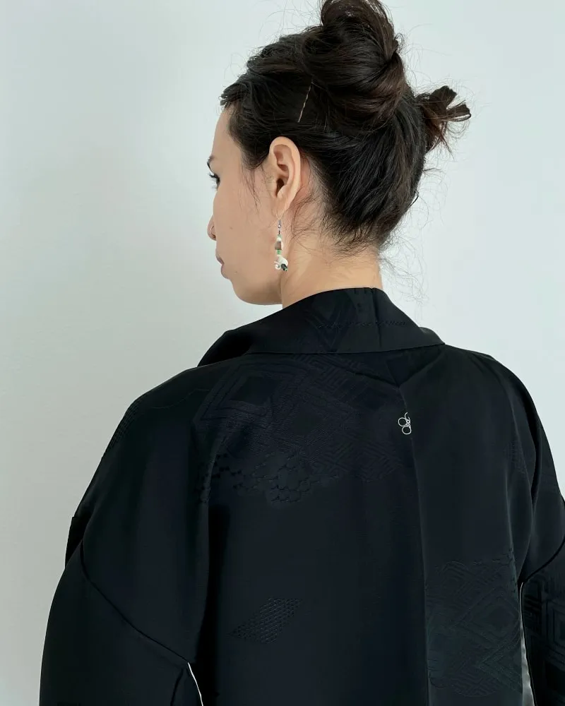 Black Rhombic Haori Kimono Jacket