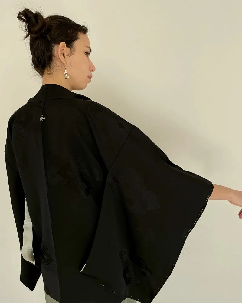 Black Rhombic Haori Kimono Jacket