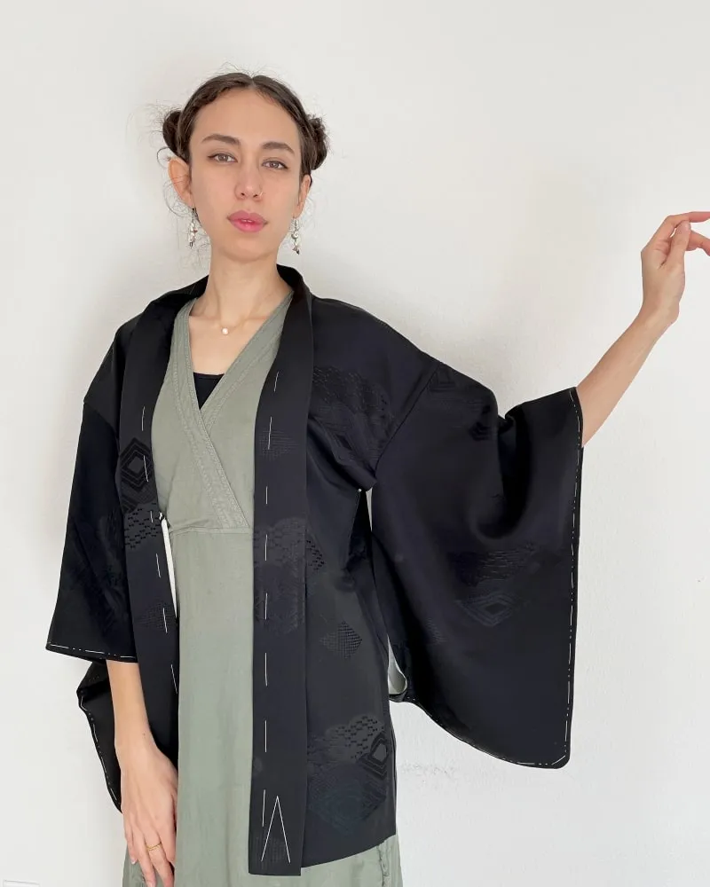 Black Rhombic Haori Kimono Jacket