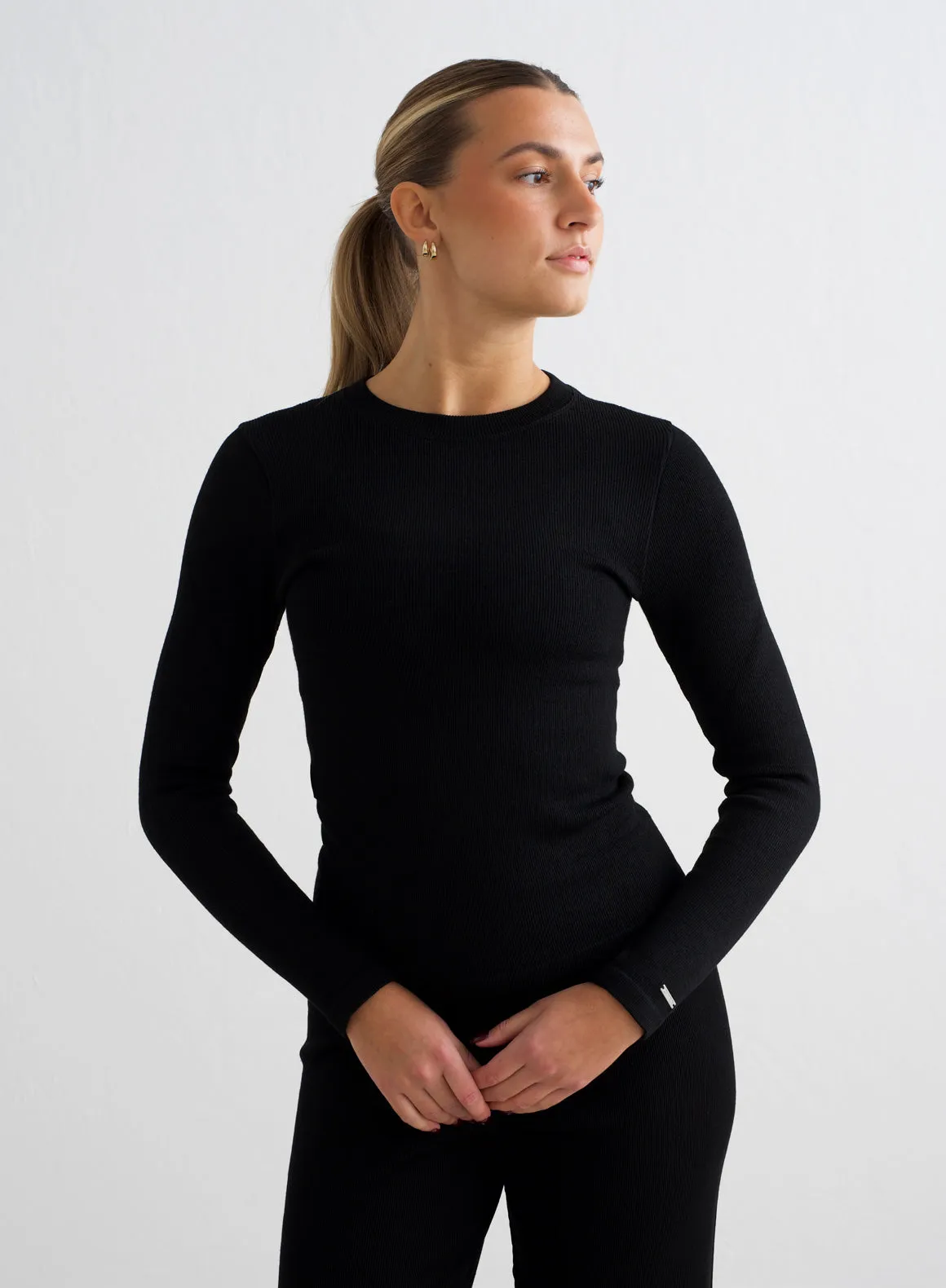 Black Ribbed Wool Long Sleeve