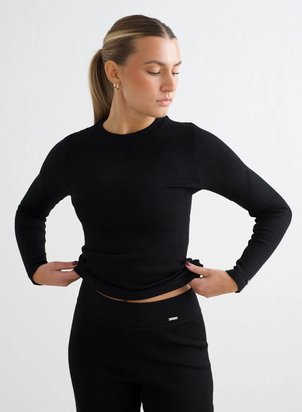 Black Ribbed Wool Long Sleeve