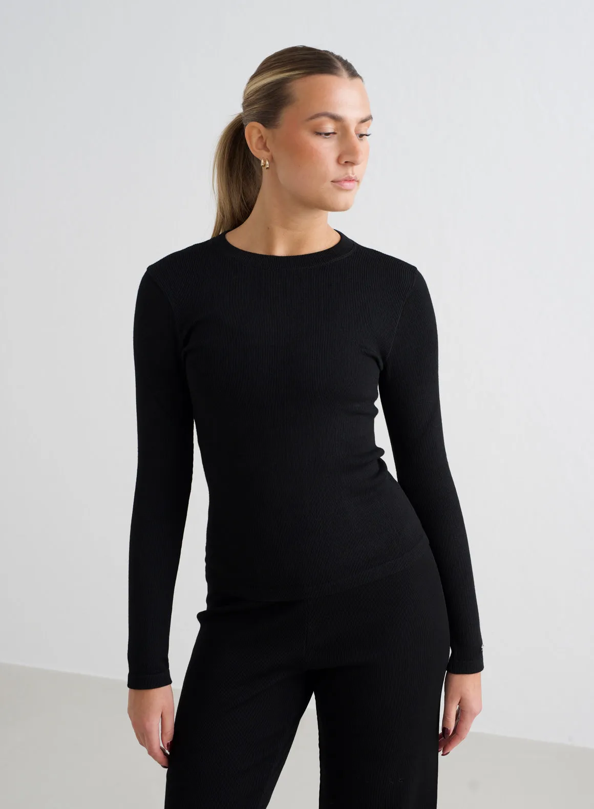 Black Ribbed Wool Long Sleeve