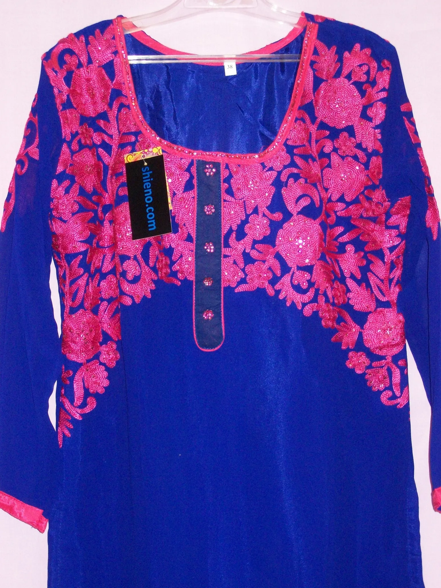 Blouse 4570 Blue Georgette Kurti Tunic Shirt Indian Shieno