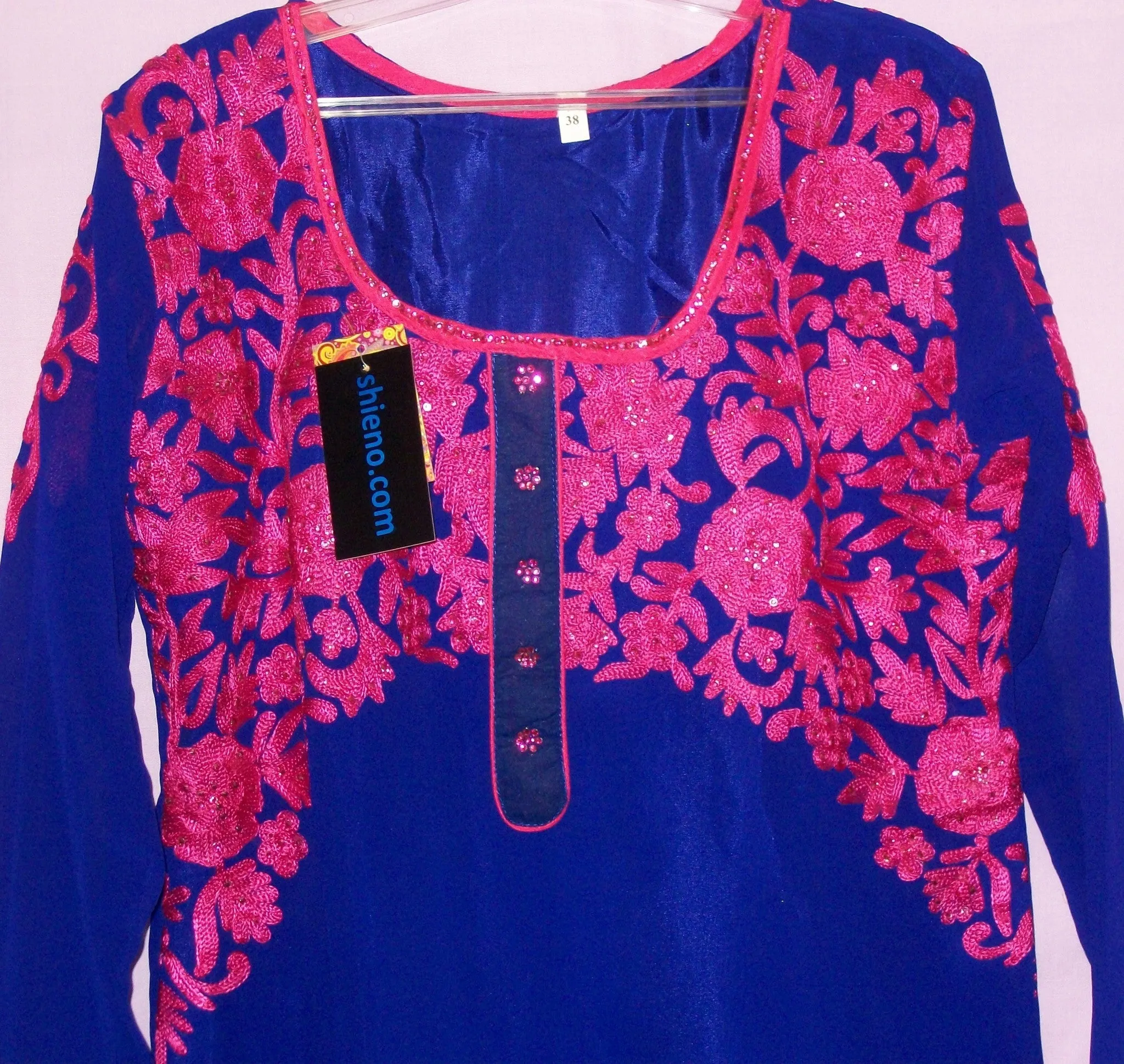 Blouse 4570 Blue Georgette Kurti Tunic Shirt Indian Shieno