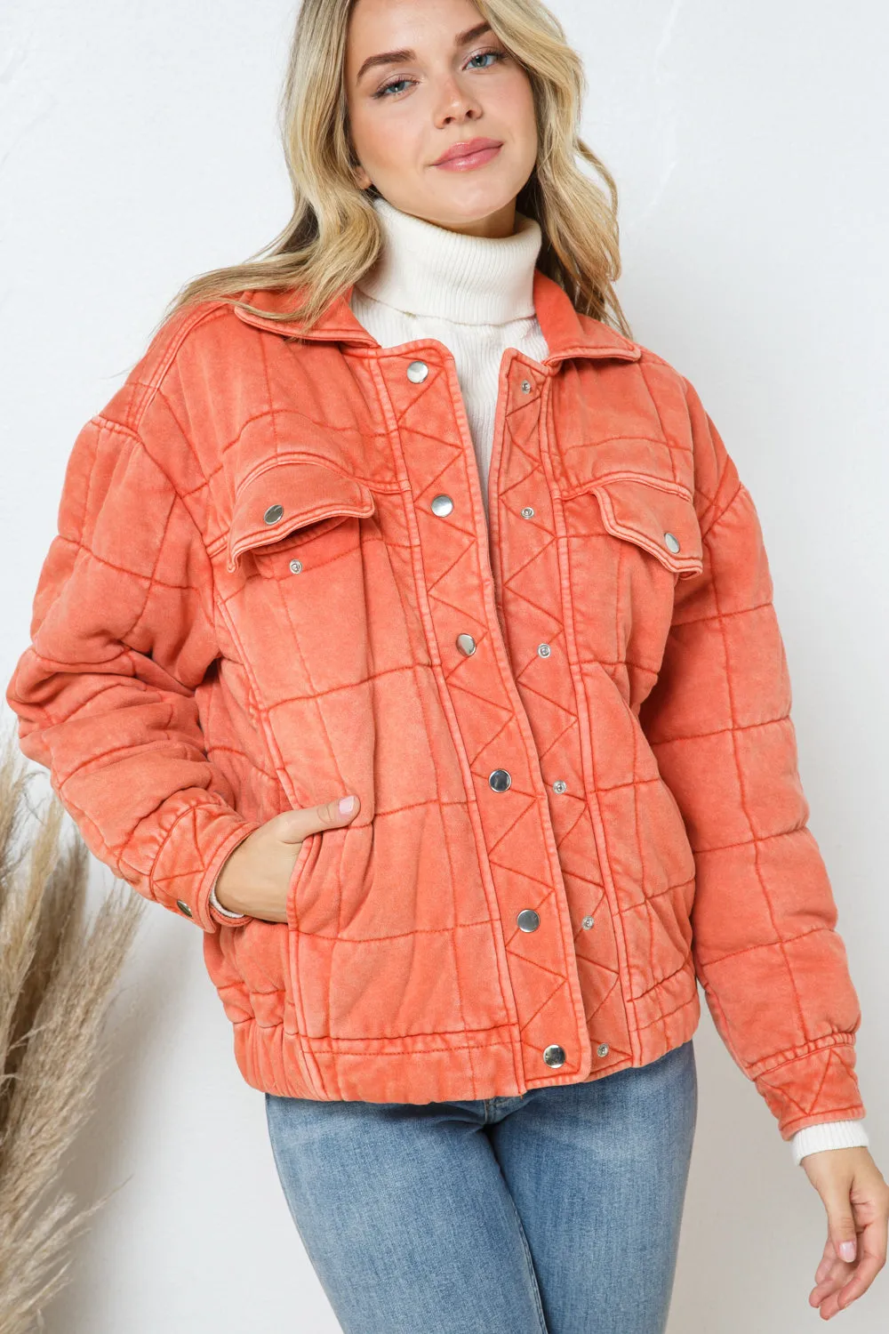 Blue B Stone Washed Quilted Oversize Jacket