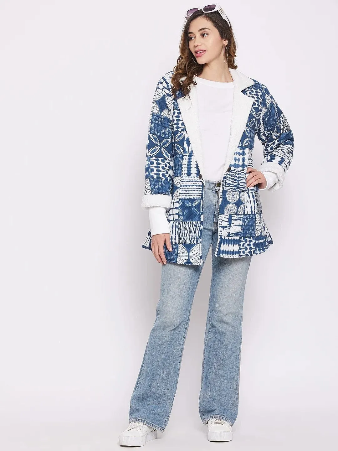 Blue Floral And Geometric Quilted Jacket