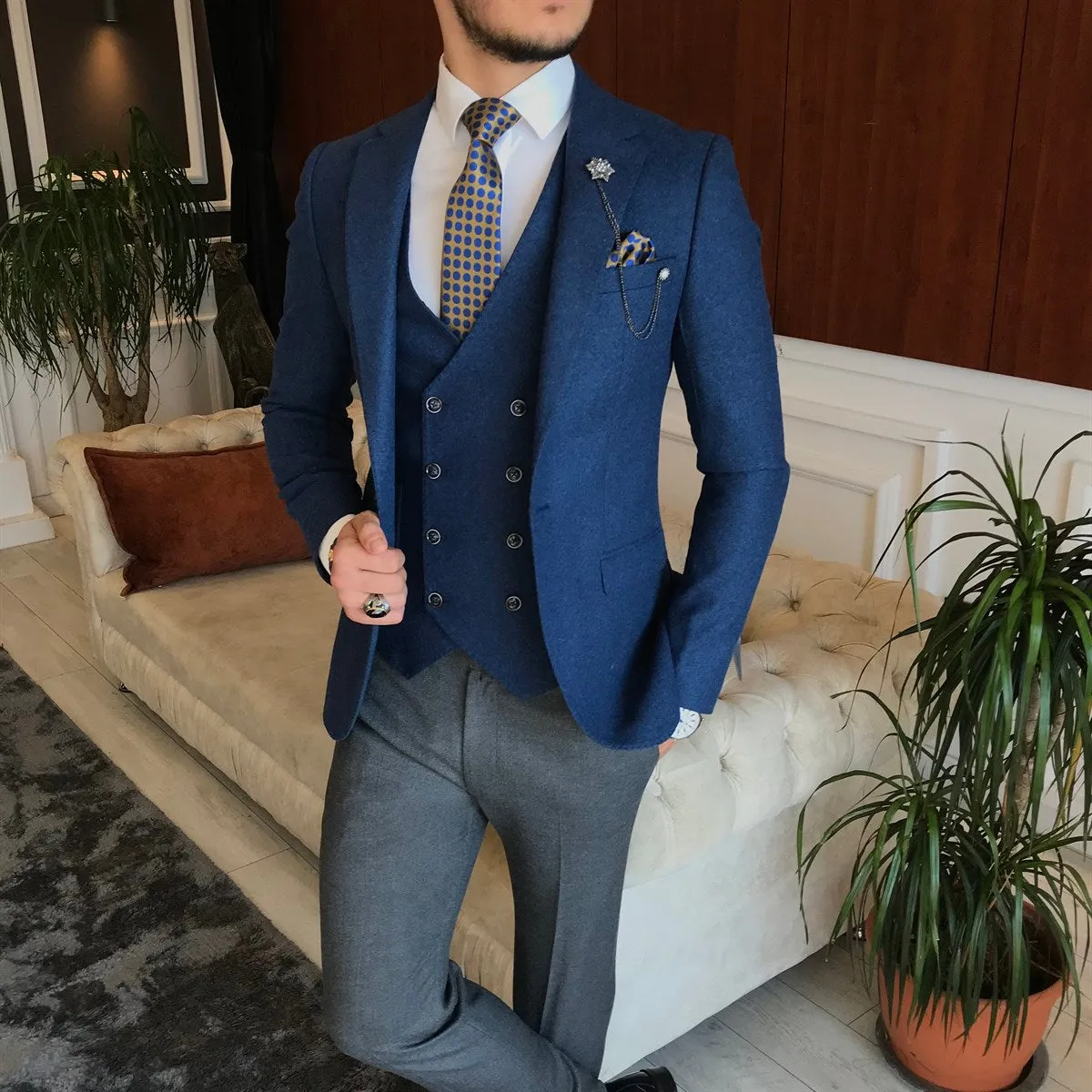 Bojoni Blue Slim-Fit Suit 3-Piece