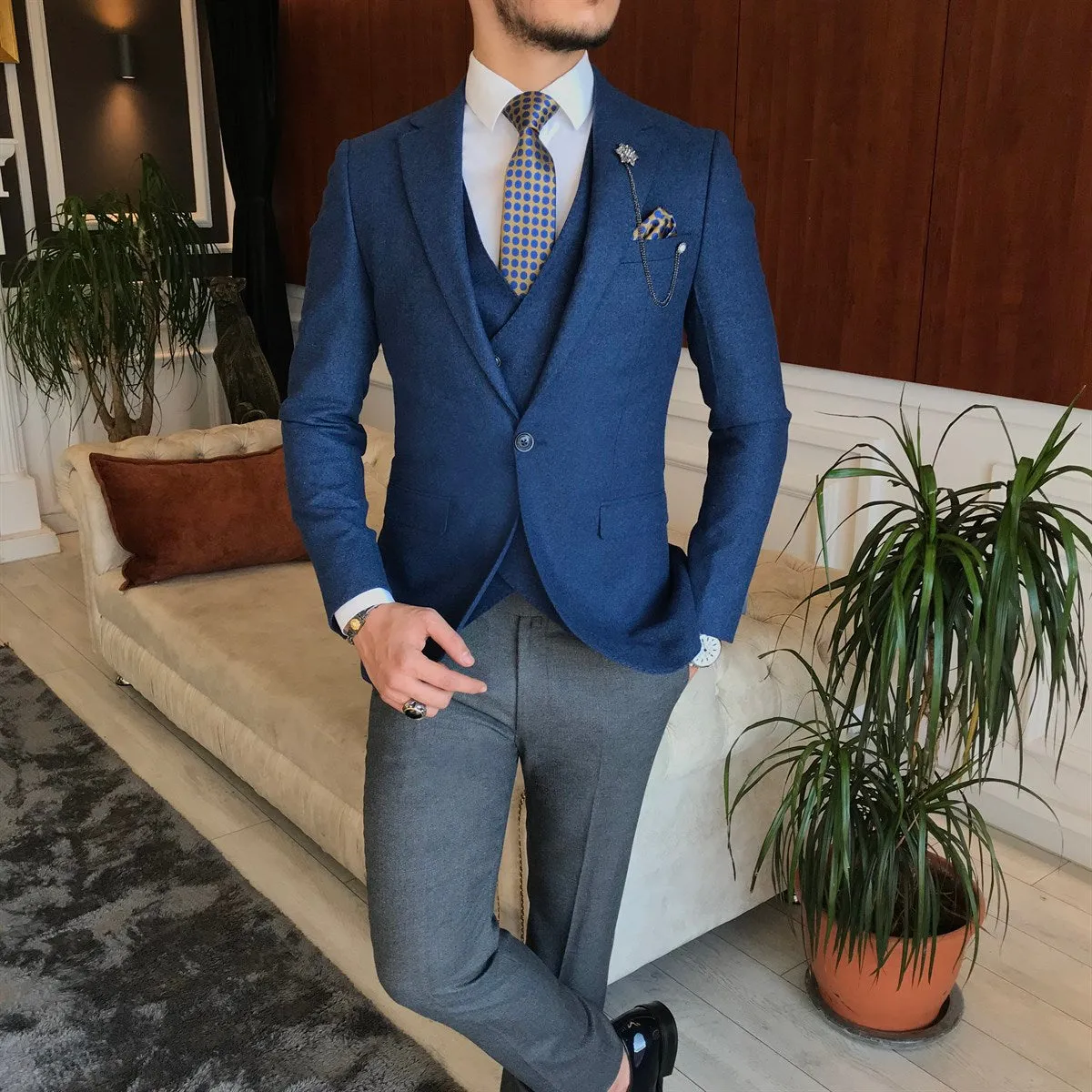 Bojoni Blue Slim-Fit Suit 3-Piece