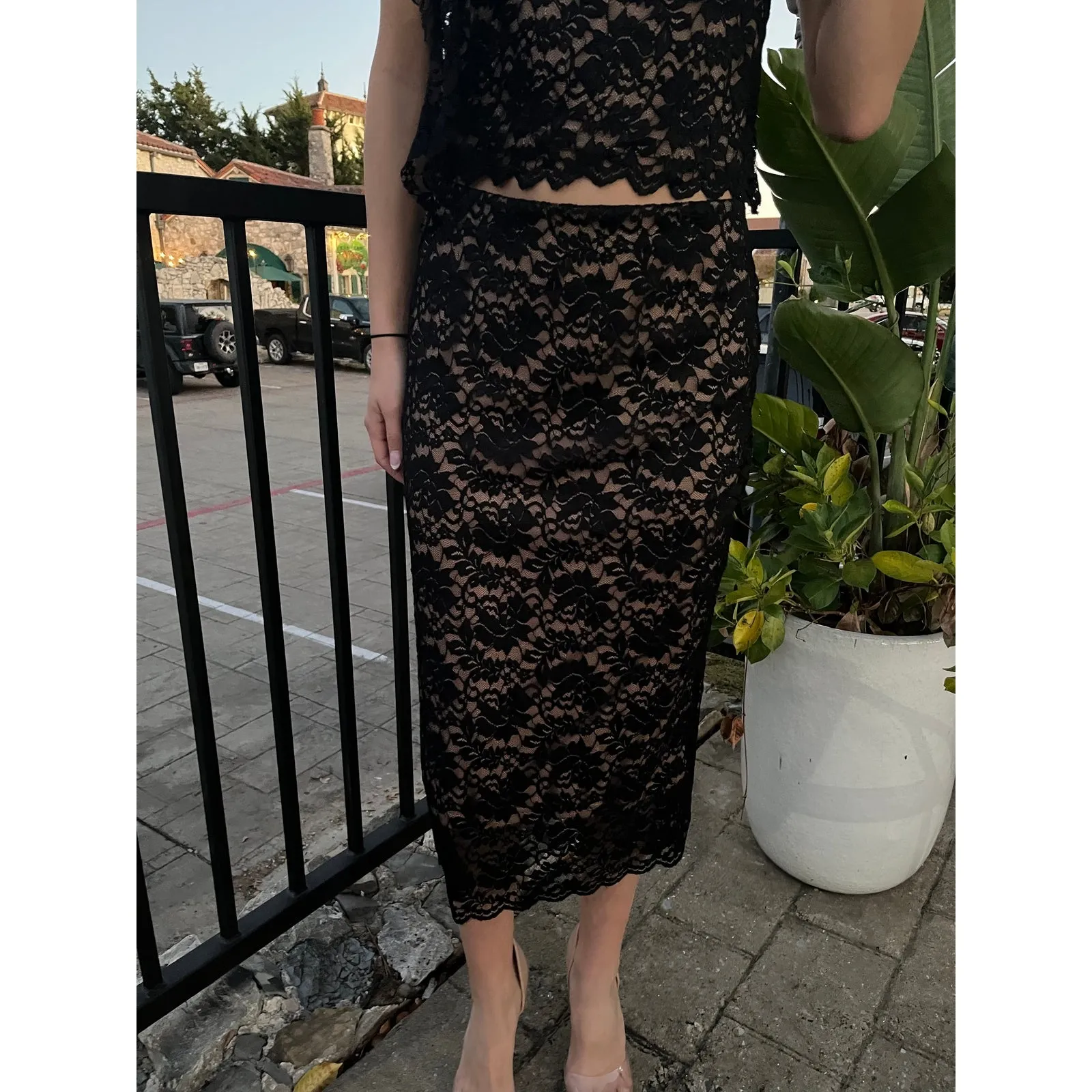 Bombshell in Lace Black Midi Skirt