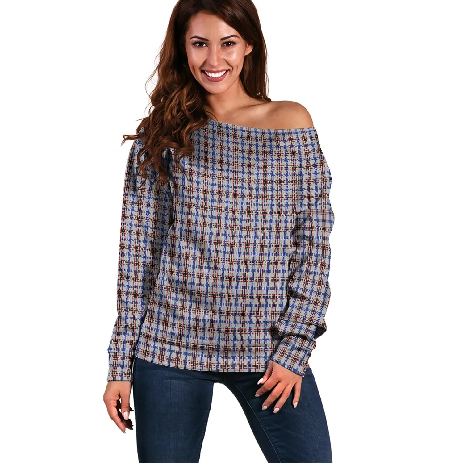 Boswell Tartan Off Shoulder Women Sweater