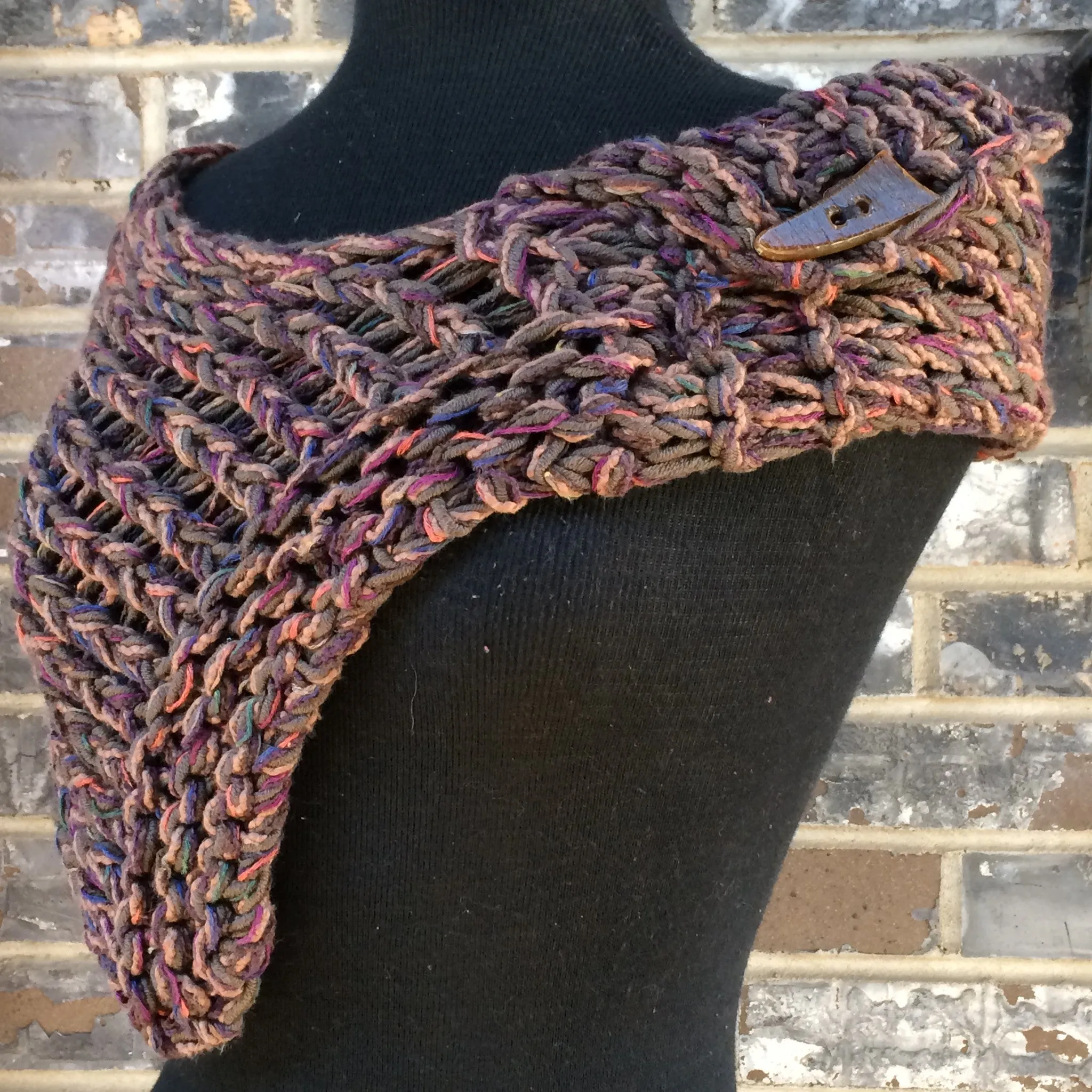 Brown Tweed One-of-a-kind  Shawl w/Button