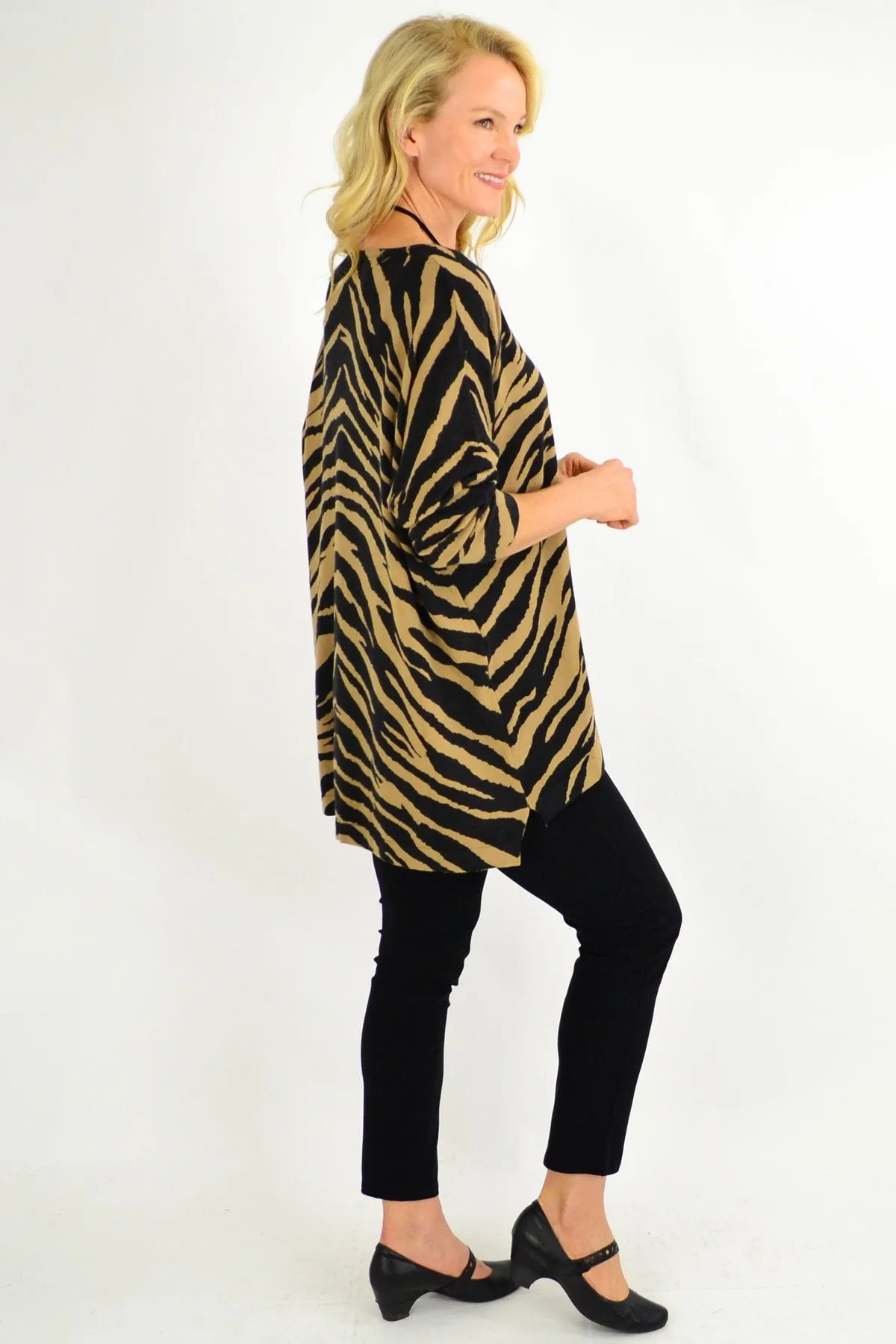 Brown Zebra Wool Blend Tunic Jumper