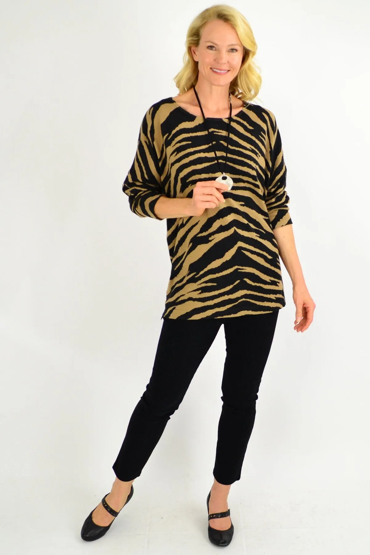 Brown Zebra Wool Blend Tunic Jumper