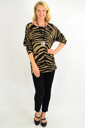 Brown Zebra Wool Blend Tunic Jumper