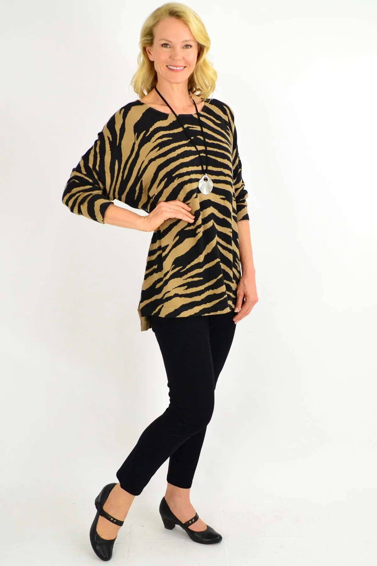 Brown Zebra Wool Blend Tunic Jumper