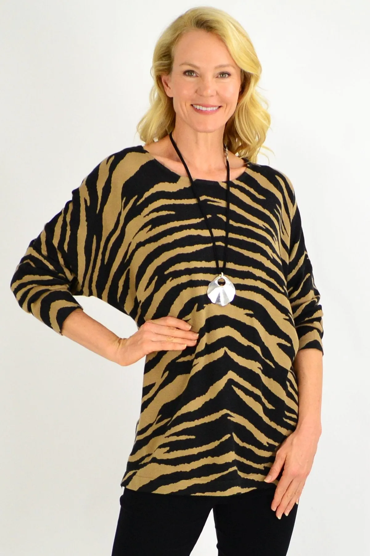 Brown Zebra Wool Blend Tunic Jumper