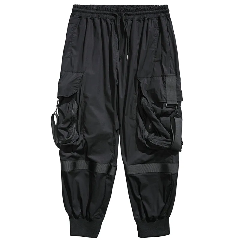 Buckled Pocket Men Monochrome Cargo Jogger Pants