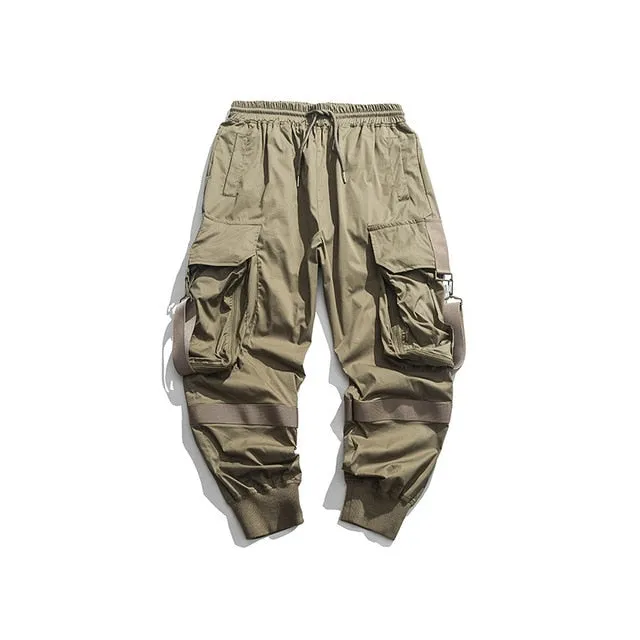 Buckled Pocket Men Monochrome Cargo Jogger Pants