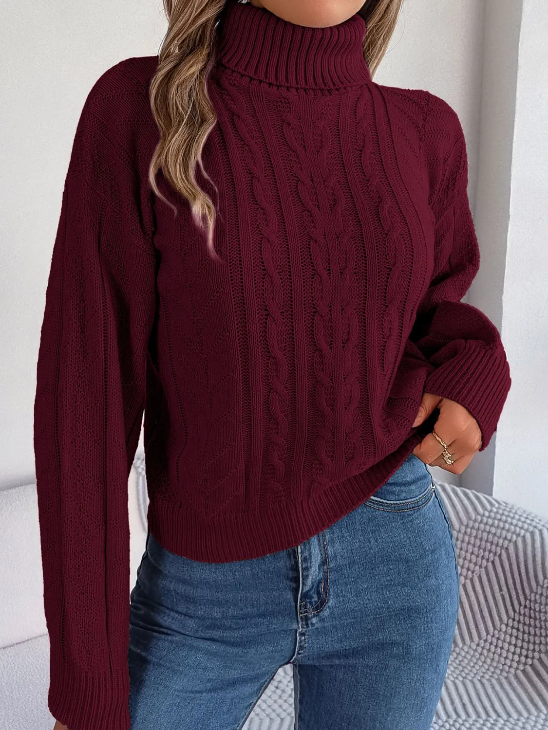 Cable-Knit Turtleneck Sweater