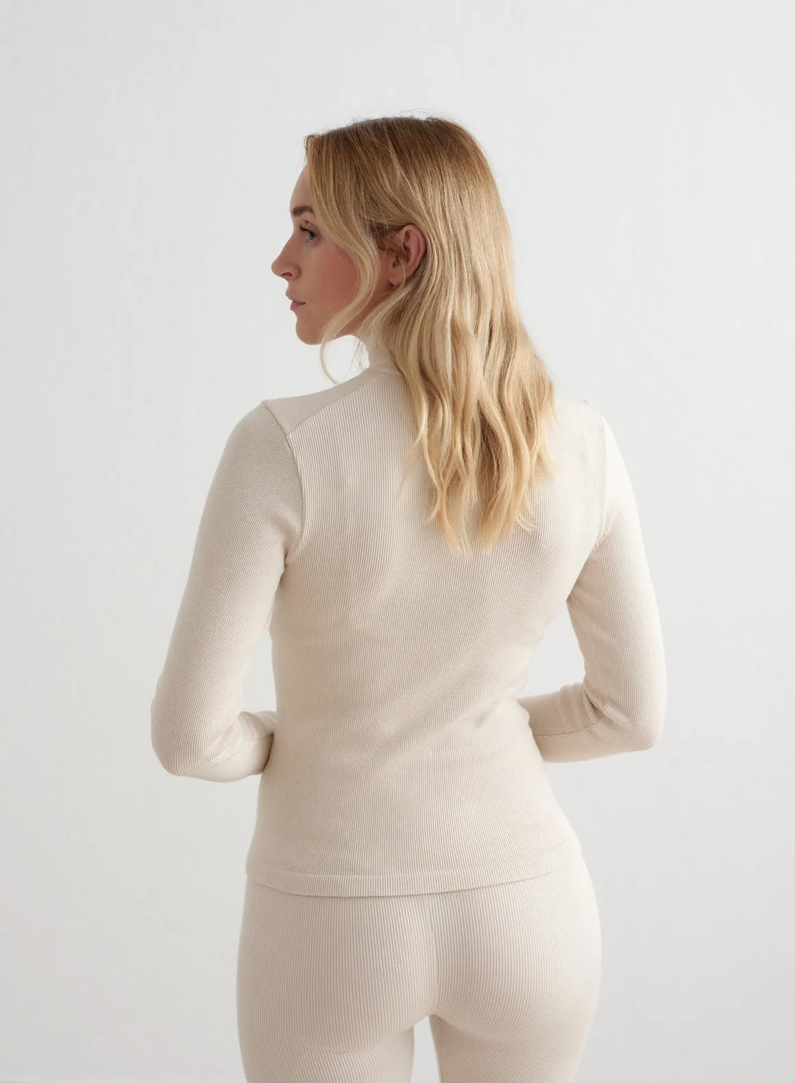 Café Au Lait Ribbed Wool Half Zip