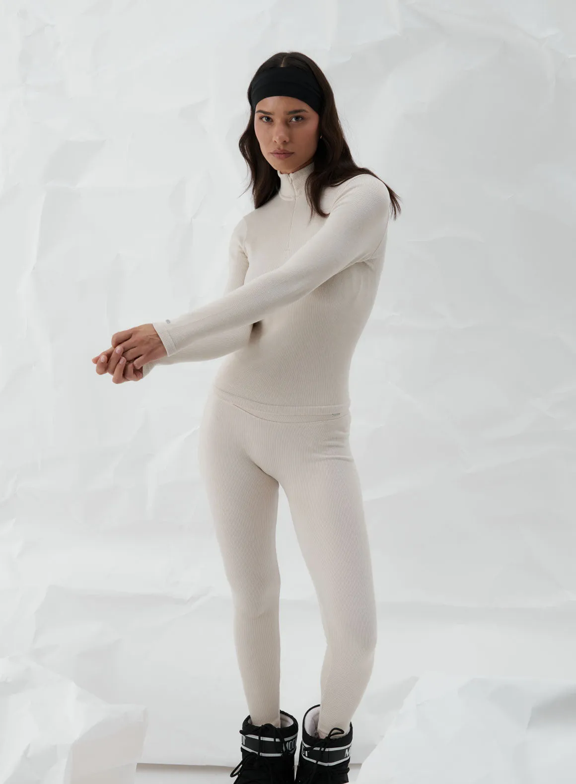 Café Au Lait Ribbed Wool Half Zip