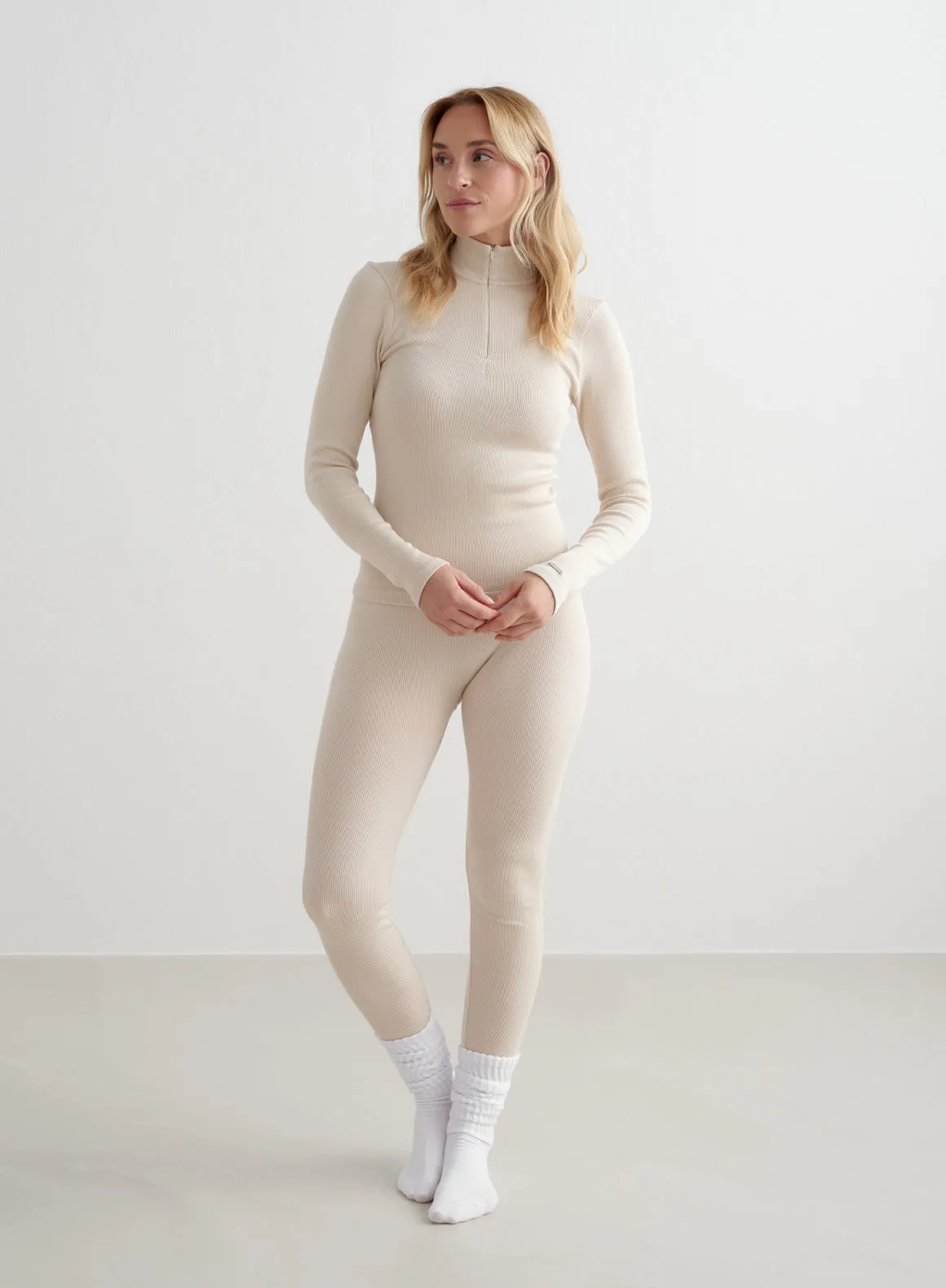 Café Au Lait Ribbed Wool Half Zip