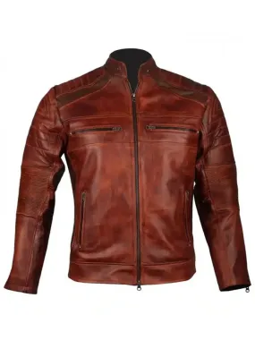 Cafe Racer Vintage Brown Biker Leather Jacket