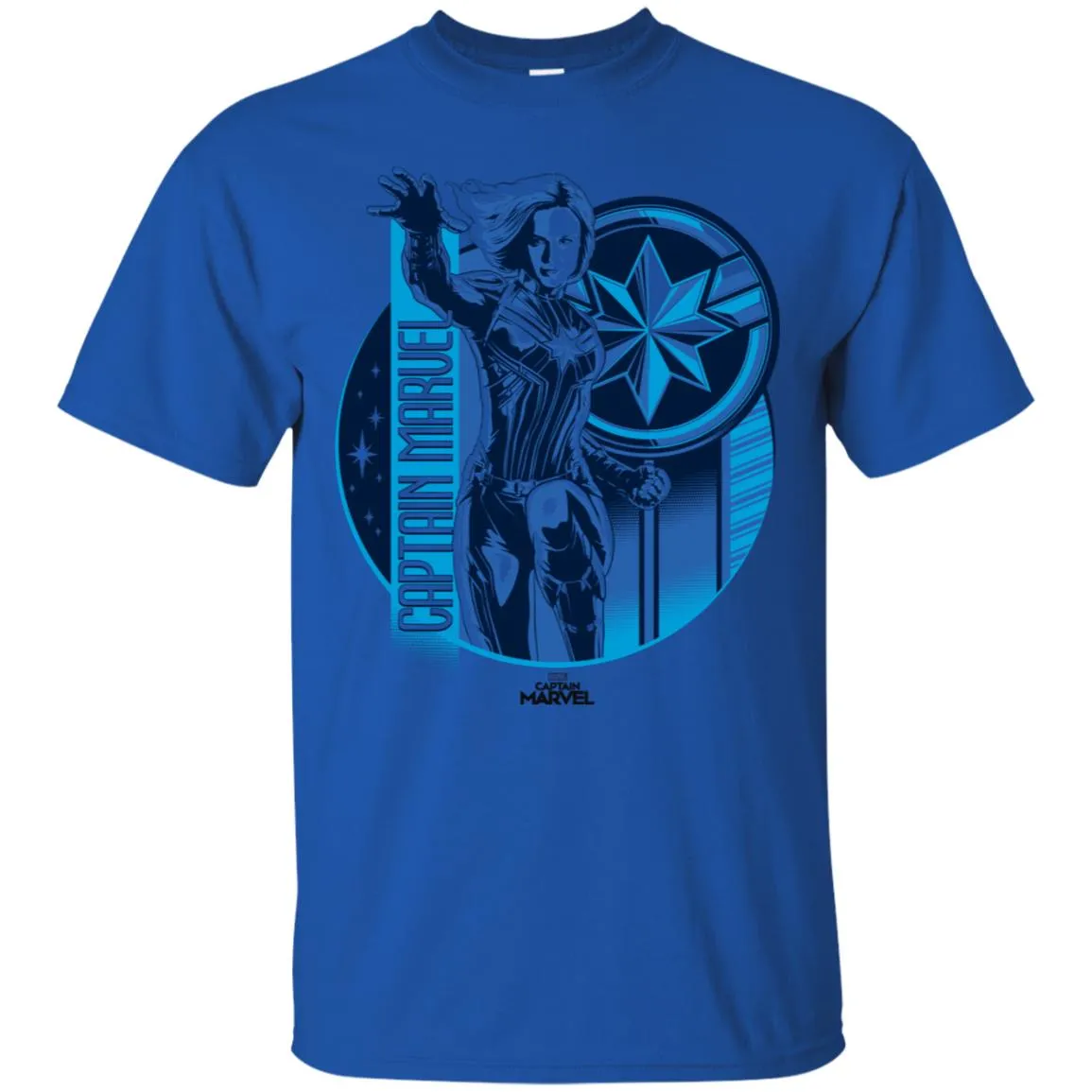 Captain Marvel Reflective Blue Circle Logo Men Cotton T-Shirt