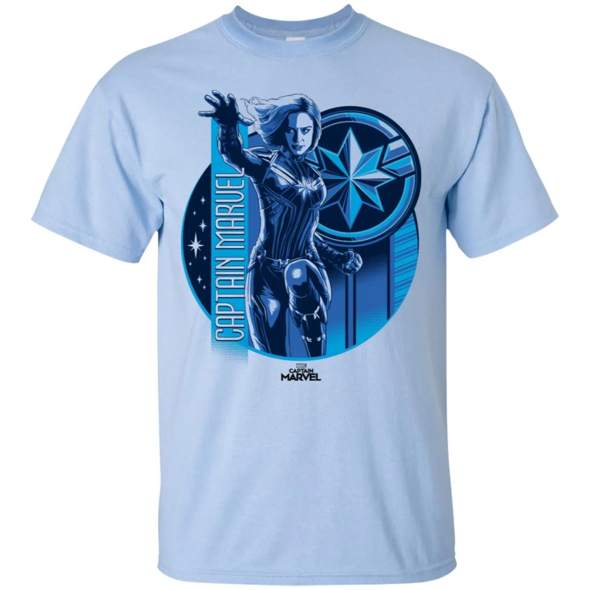 Captain Marvel Reflective Blue Circle Logo Men Cotton T-Shirt