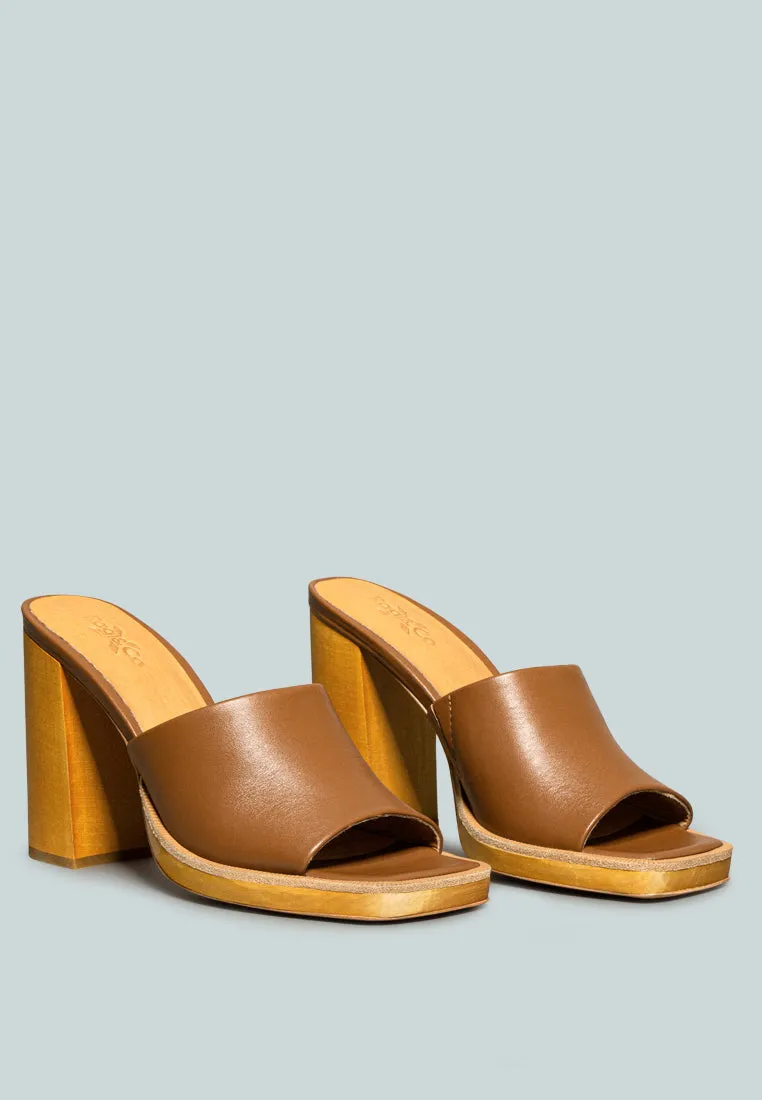 CAREY Tan Leather High Heeled Block Sandal