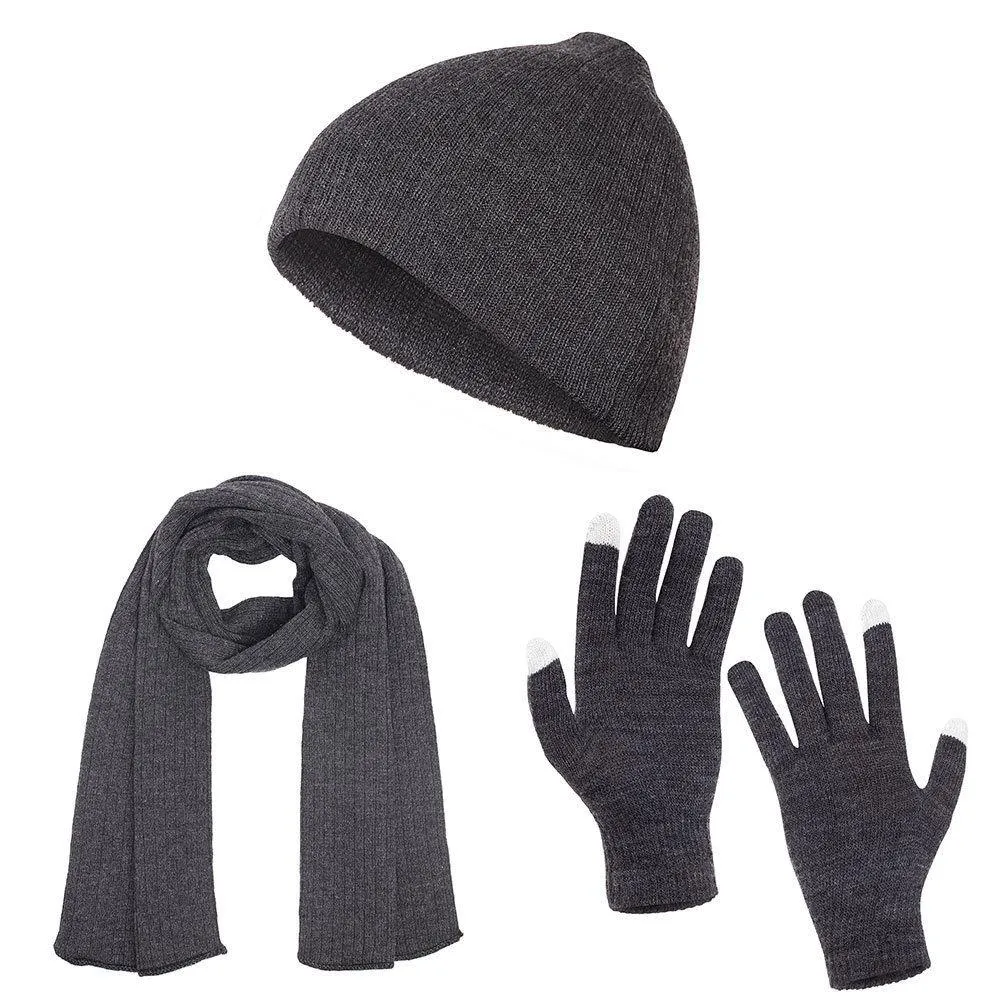 Casaba Winter 3 Piece Set Knit Beanie Hat Scarf Touchscreen Gloves for Men Women