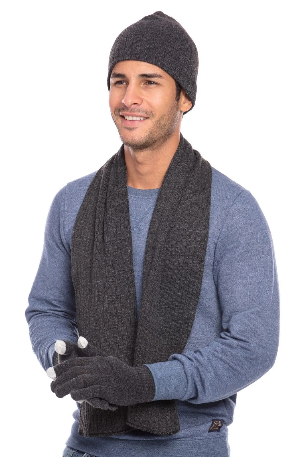 Casaba Winter 3 Piece Set Knit Beanie Hat Scarf Touchscreen Gloves for Men Women