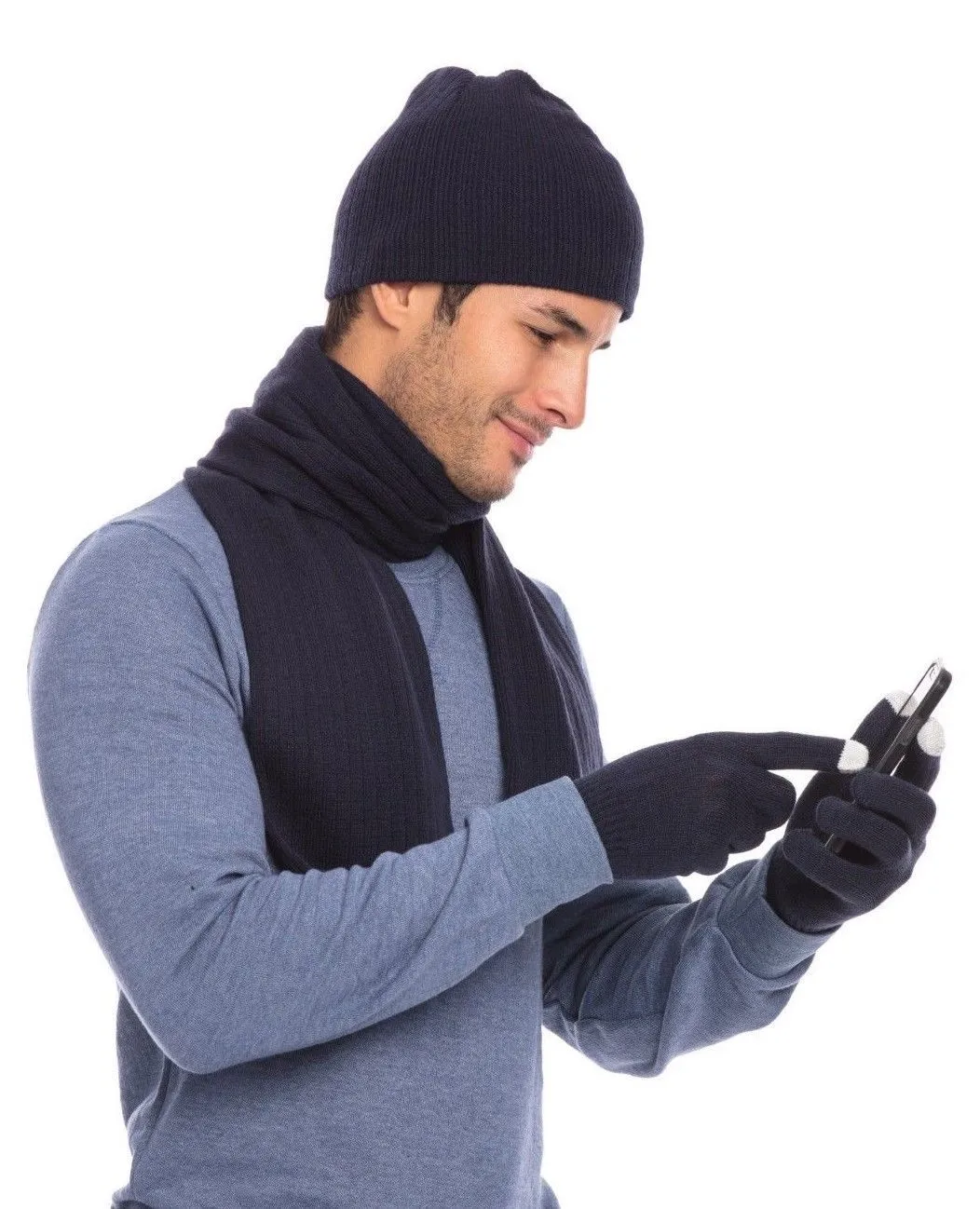 Casaba Winter 3 Piece Set Knit Beanie Hat Scarf Touchscreen Gloves for Men Women