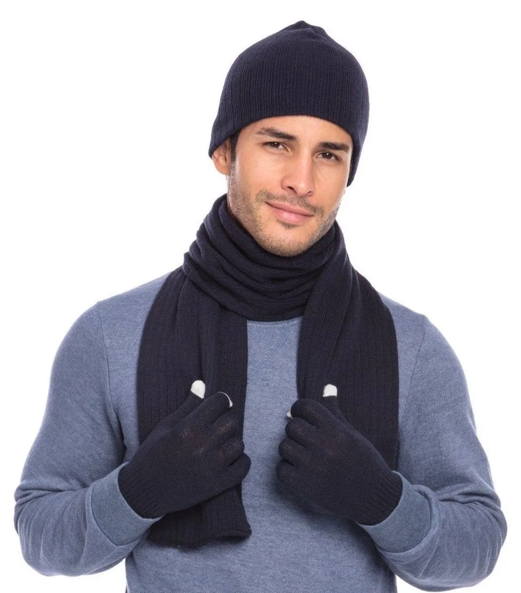 Casaba Winter 3 Piece Set Knit Beanie Hat Scarf Touchscreen Gloves for Men Women