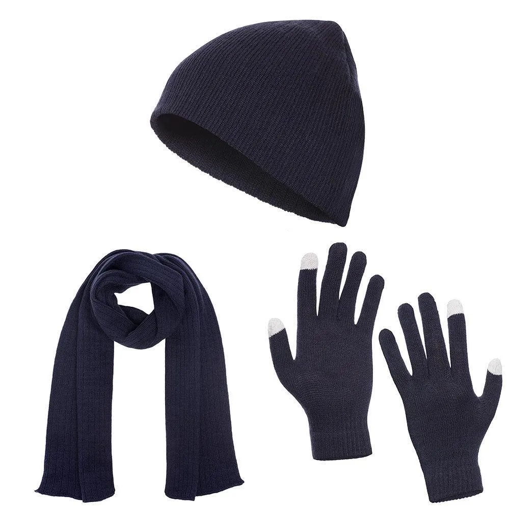 Casaba Winter 3 Piece Set Knit Beanie Hat Scarf Touchscreen Gloves for Men Women