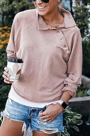 Casual Buttoned Turtleneck Sweatshirt