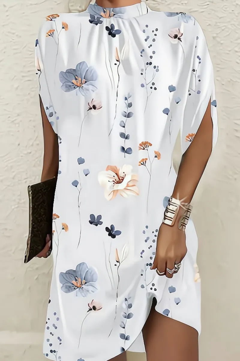 Casual Print Solid Patchwork Half A Turtleneck Short Sleeve Dress