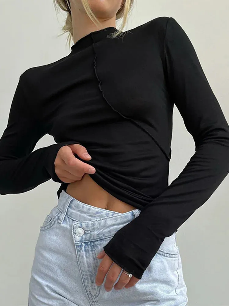 Casual Turtleneck Long Sleeve Tee Fashion Top