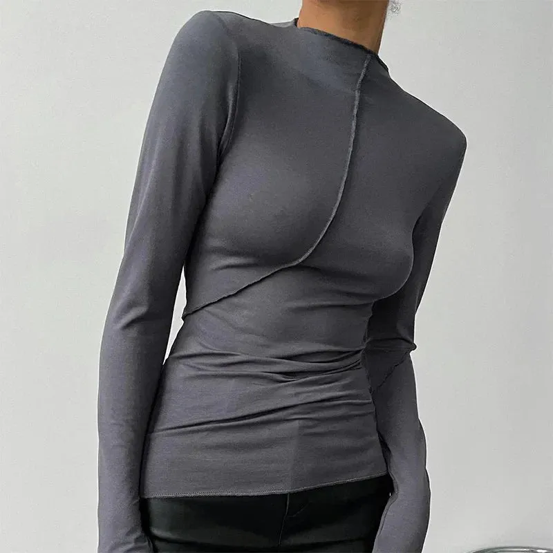 Casual Turtleneck Long Sleeve Tee Fashion Top