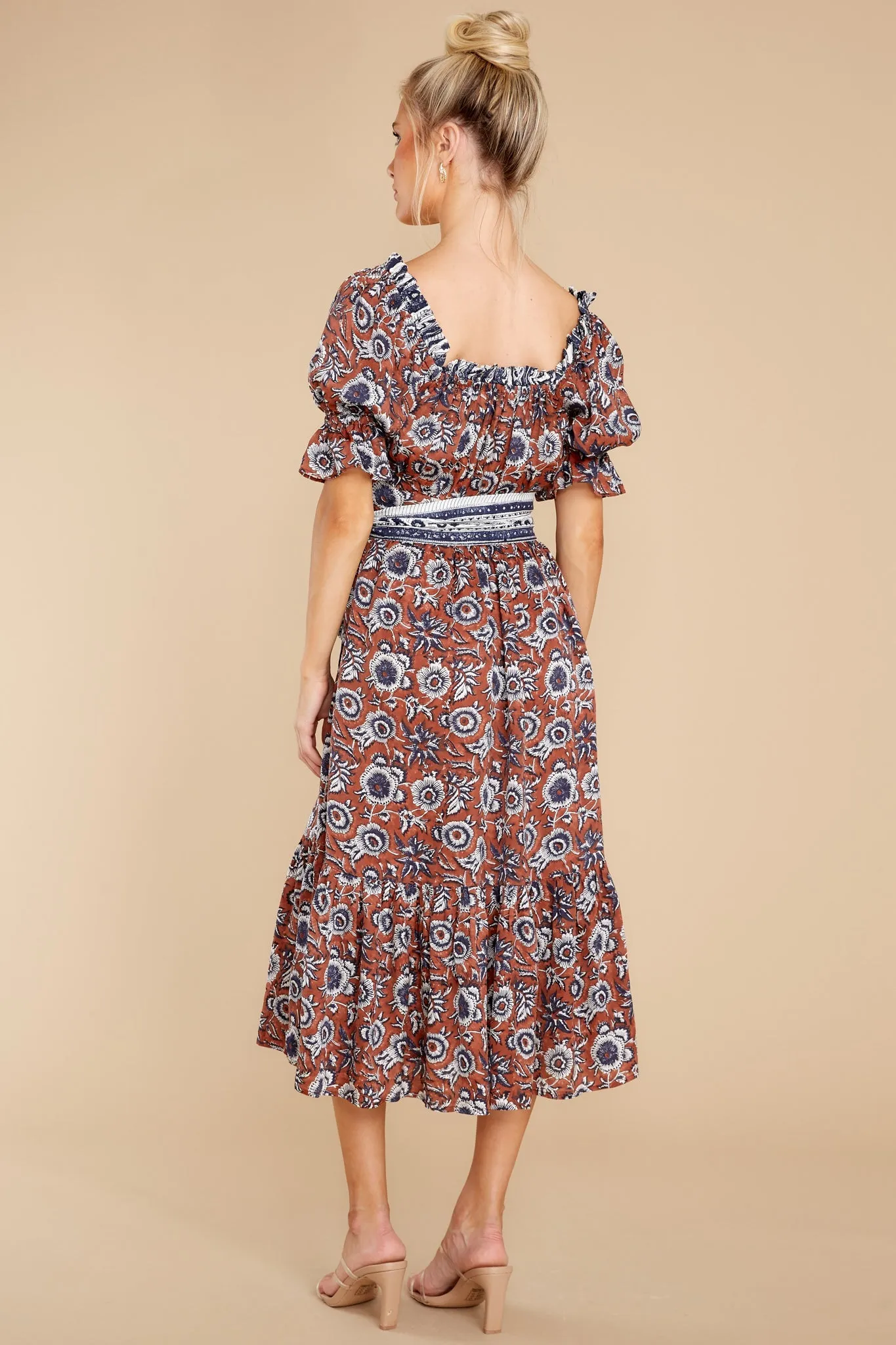 Catalina Sienna Block Print Midi Dress