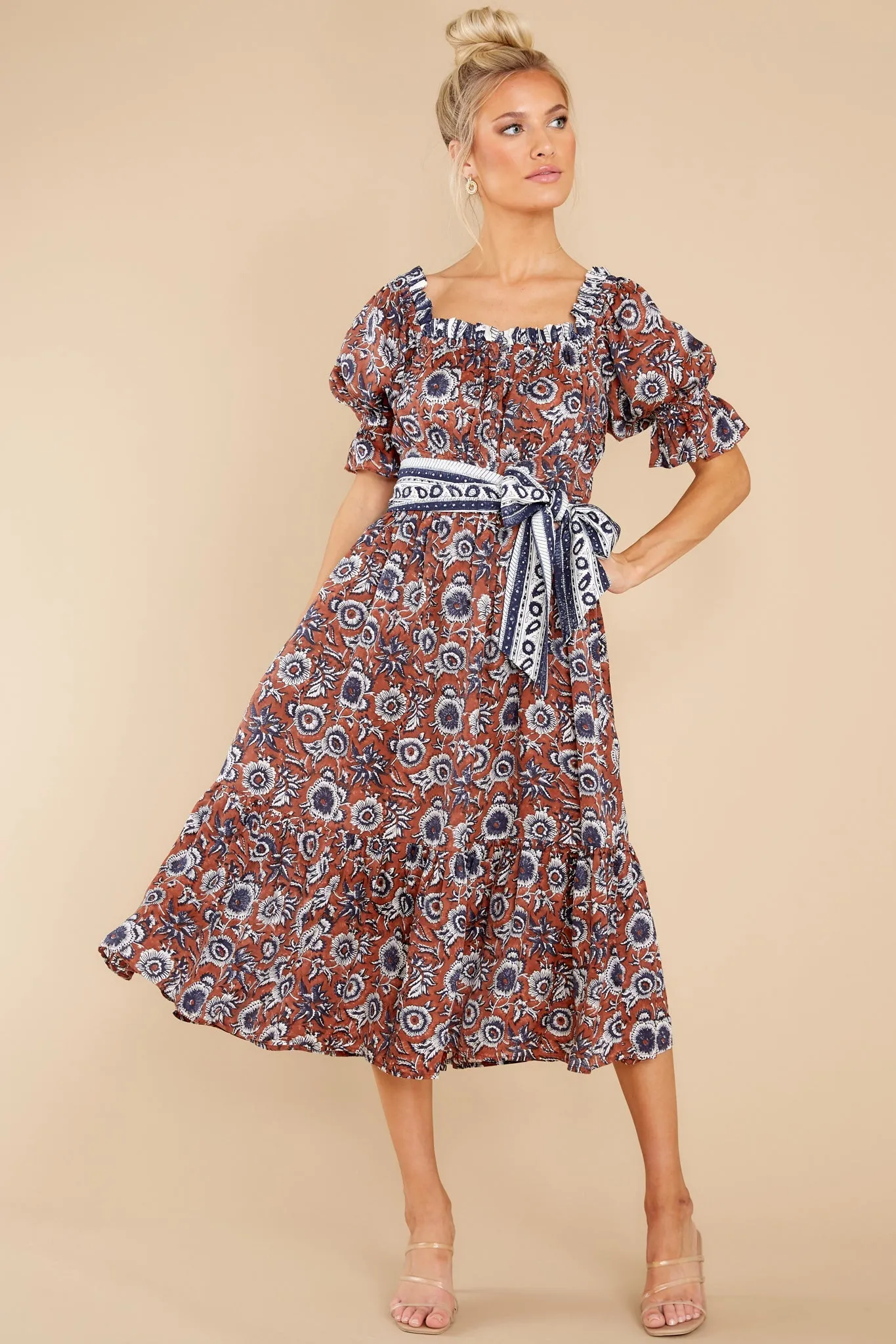 Catalina Sienna Block Print Midi Dress