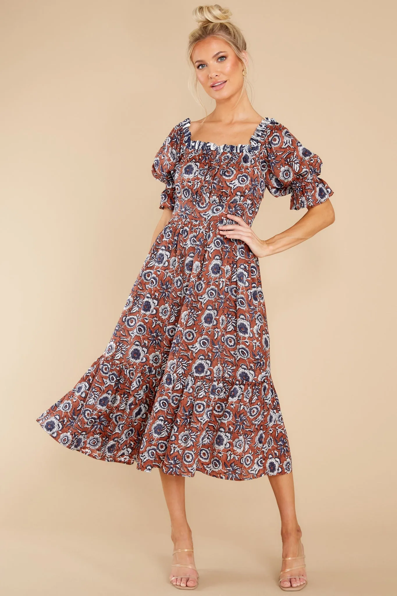 Catalina Sienna Block Print Midi Dress