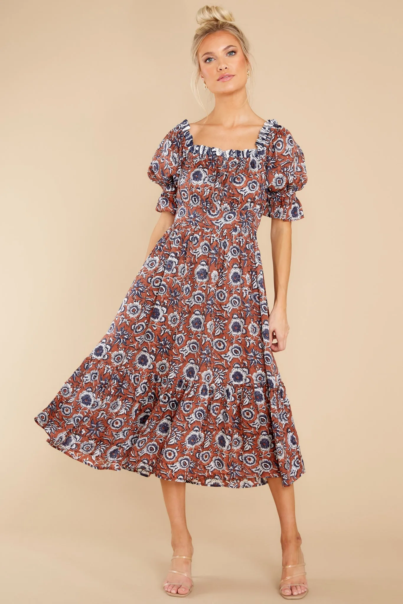 Catalina Sienna Block Print Midi Dress