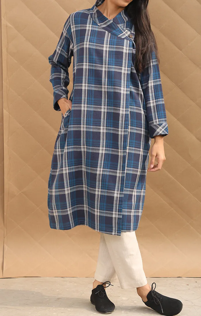 Checked Wool Twill Wrap Tunic