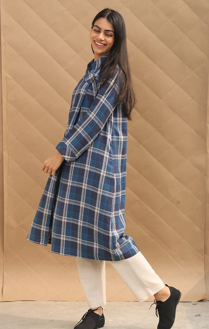 Checked Wool Twill Wrap Tunic